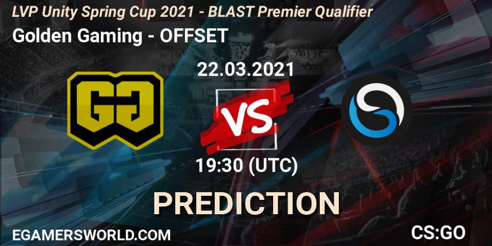 Golden Gaming - OFFSET: ennuste. 22.03.2021 at 19:30, Counter-Strike (CS2), LVP Unity Cup Spring 2021 - BLAST Premier Qualifier