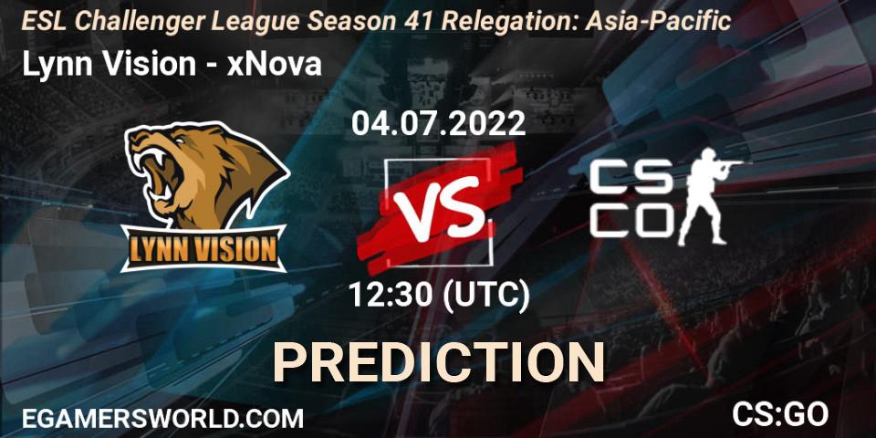 Lynn Vision - xNova: ennuste. 04.07.2022 at 12:30, Counter-Strike (CS2), ESL Challenger League Season 41 Relegation: Asia-Pacific