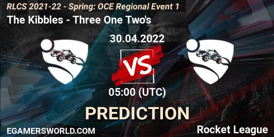 The Kibbles - Three One Two's: ennuste. 30.04.2022 at 05:00, Rocket League, RLCS 2021-22 - Spring: OCE Regional Event 1