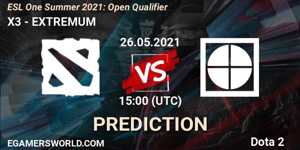 X3 - EXTREMUM: ennuste. 26.05.21, Dota 2, ESL One Summer 2021: Open Qualifier