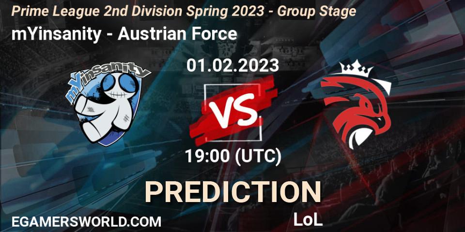 mYinsanity - Austrian Force: ennuste. 01.02.23, LoL, Prime League 2nd Division Spring 2023 - Group Stage