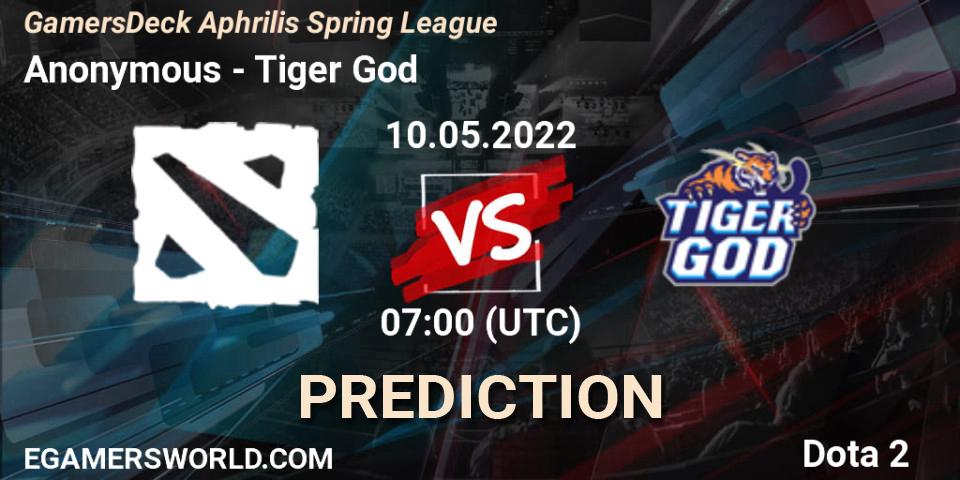 Anonymous - Tiger God: ennuste. 10.05.2022 at 07:02, Dota 2, GamersDeck Aphrilis Spring League