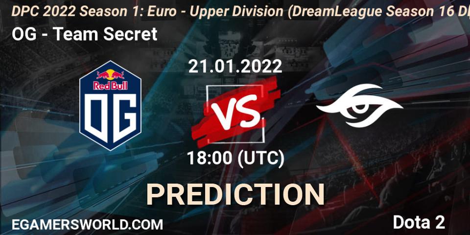 OG - Team Secret: ennuste. 21.01.2022 at 18:33, Dota 2, DPC 2022 Season 1: Euro - Upper Division (DreamLeague Season 16 DPC WEU)