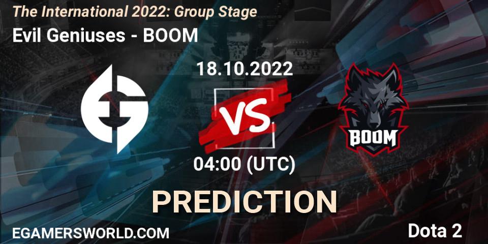 Evil Geniuses - BOOM: ennuste. 18.10.2022 at 04:32, Dota 2, The International 2022: Group Stage