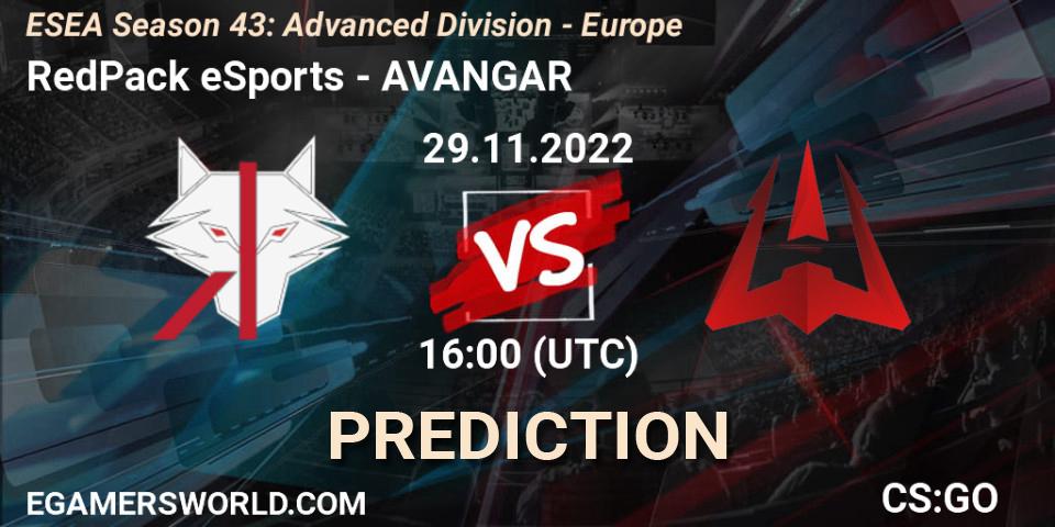 RedPack eSports - AVANGAR: ennuste. 29.11.22, CS2 (CS:GO), ESEA Season 43: Advanced Division - Europe