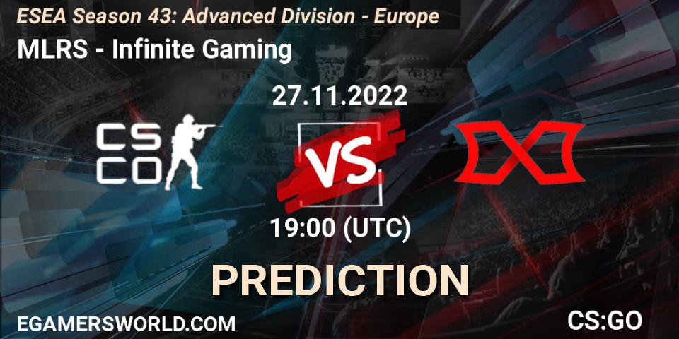 MLRS - Infinite Gaming: ennuste. 02.12.2022 at 17:00, Counter-Strike (CS2), ESEA Season 43: Advanced Division - Europe
