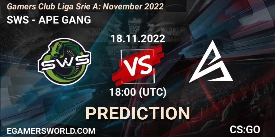 SWS - APE GANG: ennuste. 19.11.2022 at 18:00, Counter-Strike (CS2), Gamers Club Liga Série A: November 2022