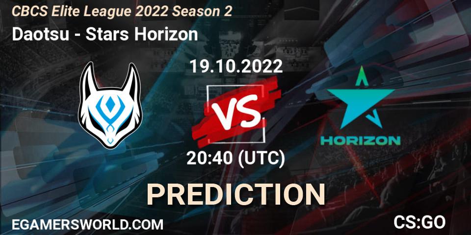 Daotsu - Stars Horizon: ennuste. 19.10.2022 at 20:40, Counter-Strike (CS2), CBCS Elite League 2022 Season 2