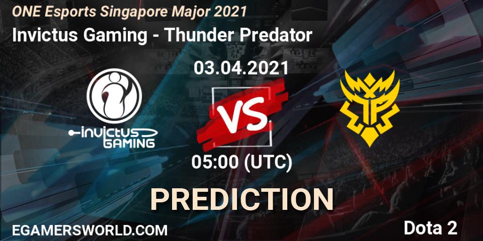Invictus Gaming - Thunder Predator: ennuste. 03.04.2021 at 06:04, Dota 2, ONE Esports Singapore Major 2021