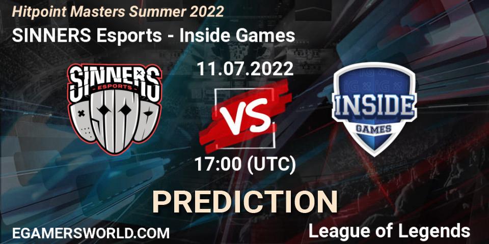 SINNERS Esports - Inside Games: ennuste. 11.07.2022 at 17:00, LoL, Hitpoint Masters Summer 2022