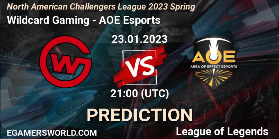 Wildcard Gaming - AOE Esports: ennuste. 23.01.2023 at 21:00, LoL, NACL 2023 Spring - Group Stage