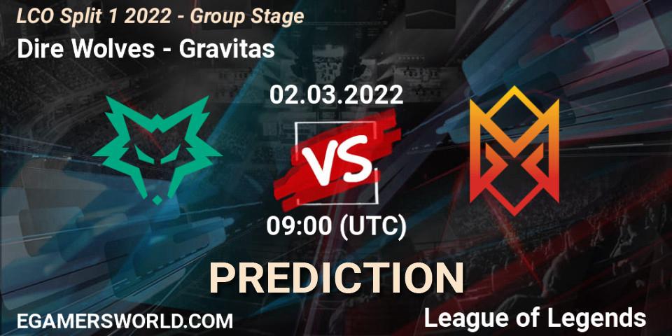 Dire Wolves - Gravitas: ennuste. 02.03.2022 at 09:00, LoL, LCO Split 1 2022 - Group Stage 