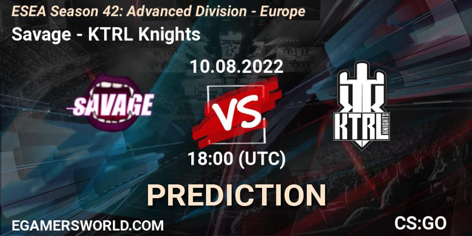 Savage - KTRL Knights: ennuste. 10.08.2022 at 18:00, Counter-Strike (CS2), ESEA Season 42: Advanced Division - Europe