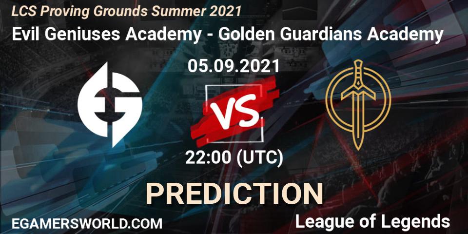 Evil Geniuses Academy - Golden Guardians Academy: ennuste. 05.09.2021 at 22:00, LoL, LCS Proving Grounds Summer 2021