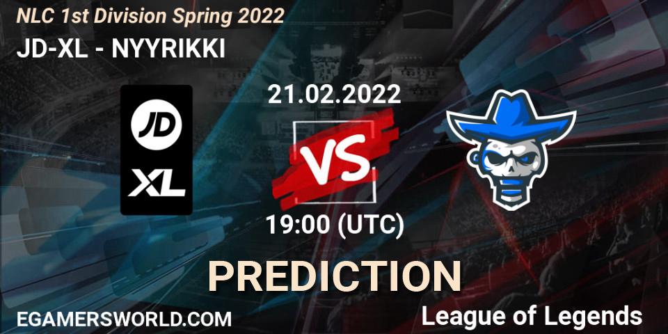 JD-XL - NYYRIKKI: ennuste. 21.02.2022 at 21:00, LoL, NLC 1st Division Spring 2022
