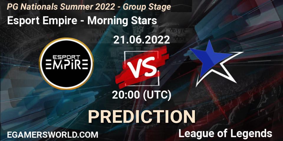 Esport Empire - Morning Stars: ennuste. 21.06.2022 at 20:00, LoL, PG Nationals Summer 2022 - Group Stage
