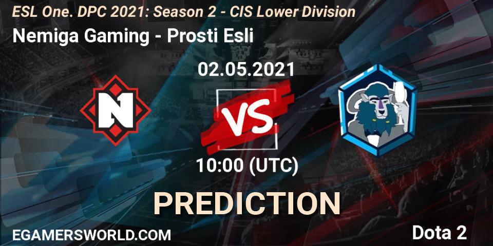Nemiga Gaming - Prosti Esli: ennuste. 02.05.2021 at 09:55, Dota 2, ESL One. DPC 2021: Season 2 - CIS Lower Division