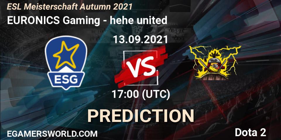 EURONICS Gaming - hehe united: ennuste. 13.09.2021 at 17:01, Dota 2, ESL Meisterschaft Autumn 2021