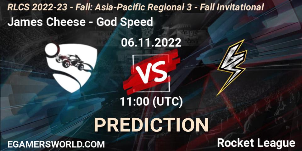 James Cheese - God Speed: ennuste. 06.11.2022 at 11:00, Rocket League, RLCS 2022-23 - Fall: Asia-Pacific Regional 3 - Fall Invitational
