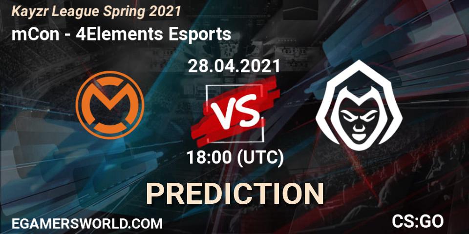 mCon - 4Elements Esports: ennuste. 28.04.2021 at 18:00, Counter-Strike (CS2), Kayzr League Spring 2021