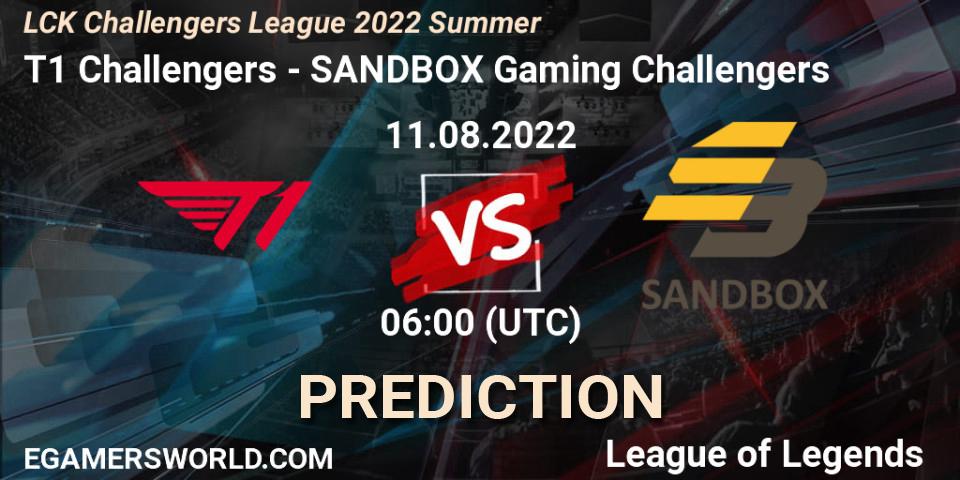 T1 Challengers - SANDBOX Gaming Challengers: ennuste. 11.08.2022 at 06:00, LoL, LCK Challengers League 2022 Summer