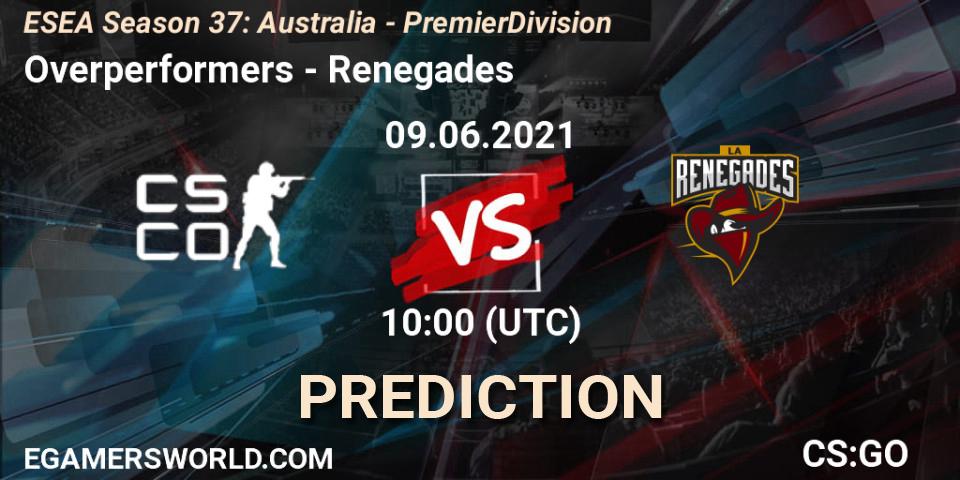 Overperformers - Renegades: ennuste. 09.06.2021 at 10:00, Counter-Strike (CS2), ESEA Season 37: Australia - Premier Division