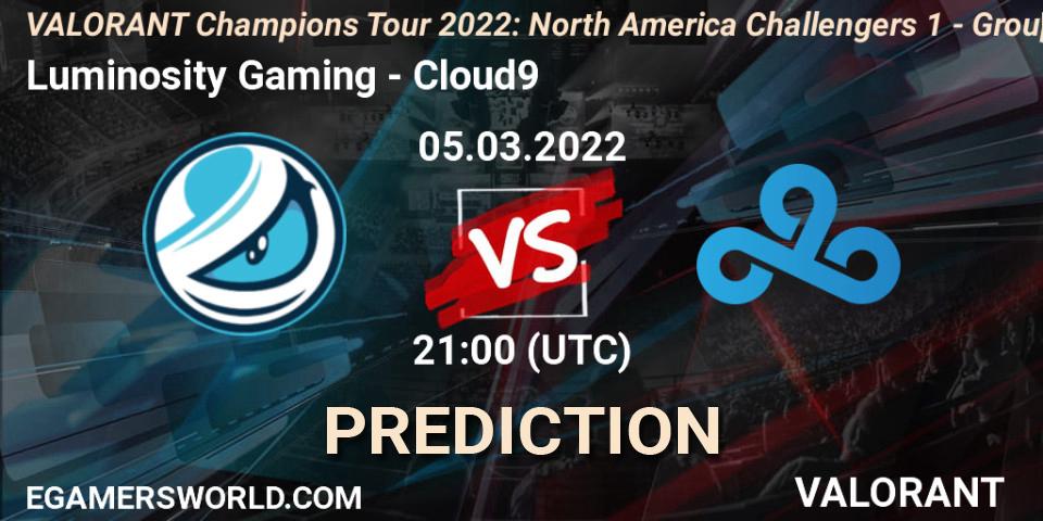 Luminosity Gaming - Cloud9: ennuste. 05.03.2022 at 21:15, VALORANT, VCT 2022: North America Challengers 1 - Group Stage
