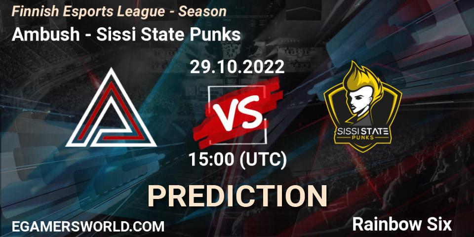 Ambush - Sissi State Punks: ennuste. 29.10.2022 at 11:00, Rainbow Six, Finnish Esports League - Season 