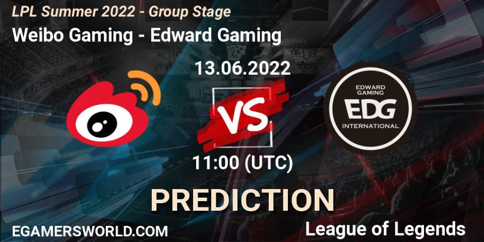 Weibo Gaming - Edward Gaming: ennuste. 13.06.2022 at 11:00, LoL, LPL Summer 2022 - Group Stage