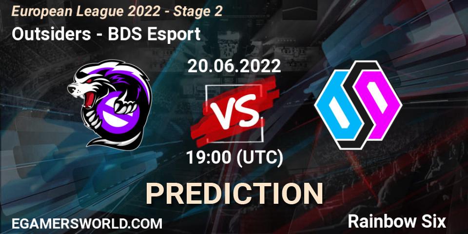 Outsiders - BDS Esport: ennuste. 20.06.2022 at 19:00, Rainbow Six, European League 2022 - Stage 2