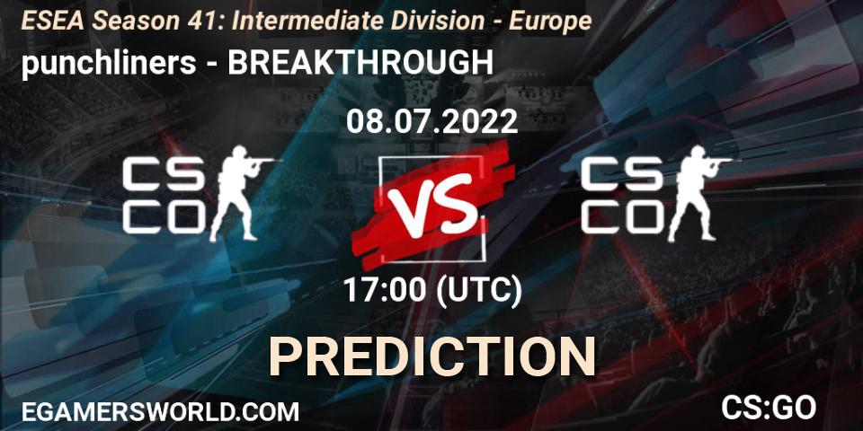 punchliners - BREAKTHROUGH: ennuste. 08.07.2022 at 17:00, Counter-Strike (CS2), ESEA Season 41: Intermediate Division - Europe