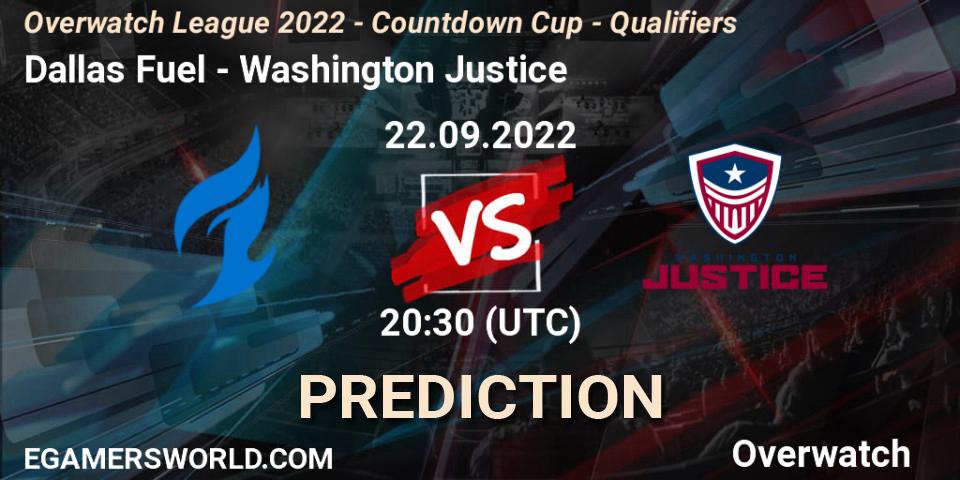 Dallas Fuel - Washington Justice: ennuste. 22.09.2022 at 20:30, Overwatch, Overwatch League 2022 - Countdown Cup - Qualifiers