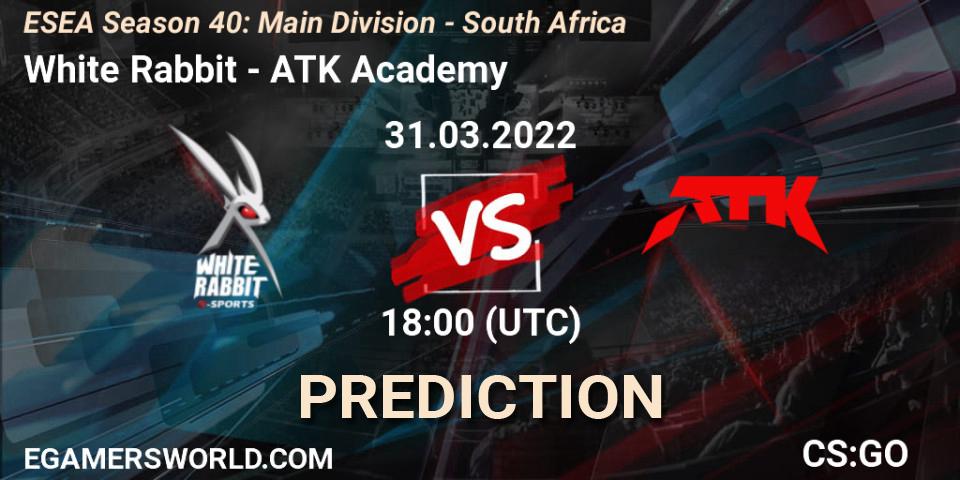 White Rabbit - ATK Academy: ennuste. 31.03.2022 at 18:00, Counter-Strike (CS2), ESEA Season 40: Main Division - South Africa