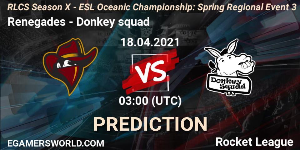 Renegades - Donkey squad: ennuste. 18.04.2021 at 03:45, Rocket League, RLCS Season X - ESL Oceanic Championship: Spring Regional Event 3