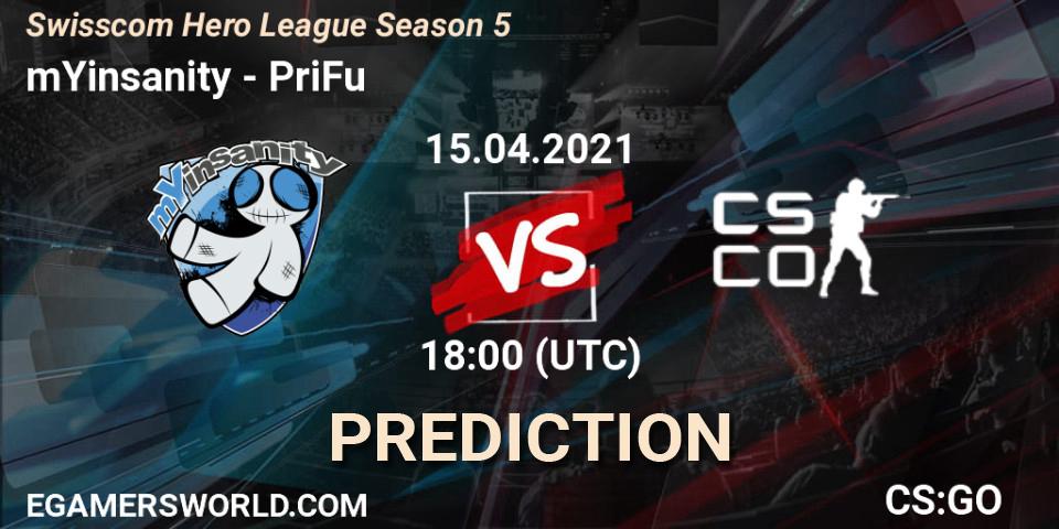 mYinsanity - PriFu: ennuste. 15.04.2021 at 18:00, Counter-Strike (CS2), Swisscom Hero League Season 5
