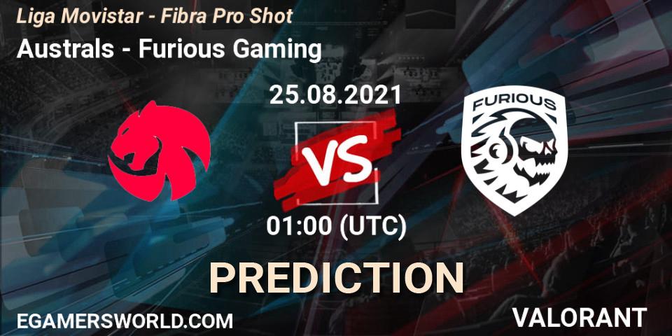 Australs - Furious Gaming: ennuste. 25.08.2021 at 02:00, VALORANT, Liga Movistar - Fibra Pro Shot