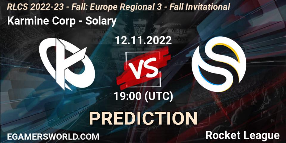 Karmine Corp - Solary: ennuste. 12.11.2022 at 19:15, Rocket League, RLCS 2022-23 - Fall: Europe Regional 3 - Fall Invitational
