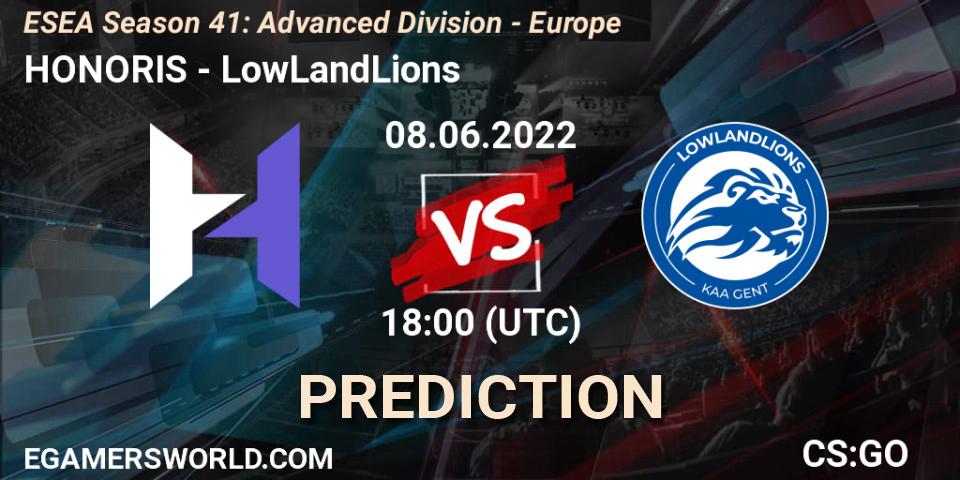 HONORIS - LowLandLions: ennuste. 08.06.2022 at 18:00, Counter-Strike (CS2), ESEA Season 41: Advanced Division - Europe