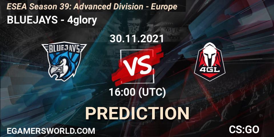 BLUEJAYS - 4glory: ennuste. 30.11.2021 at 16:00, Counter-Strike (CS2), ESEA Season 39: Advanced Division - Europe