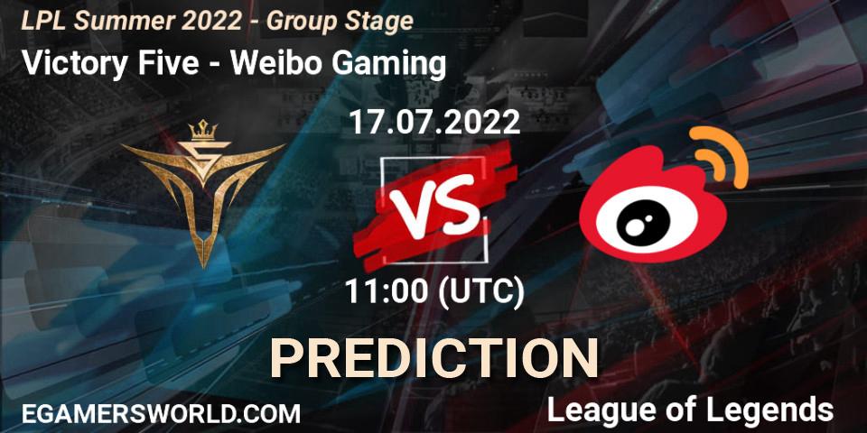 Victory Five - Weibo Gaming: ennuste. 17.07.22, LoL, LPL Summer 2022 - Group Stage