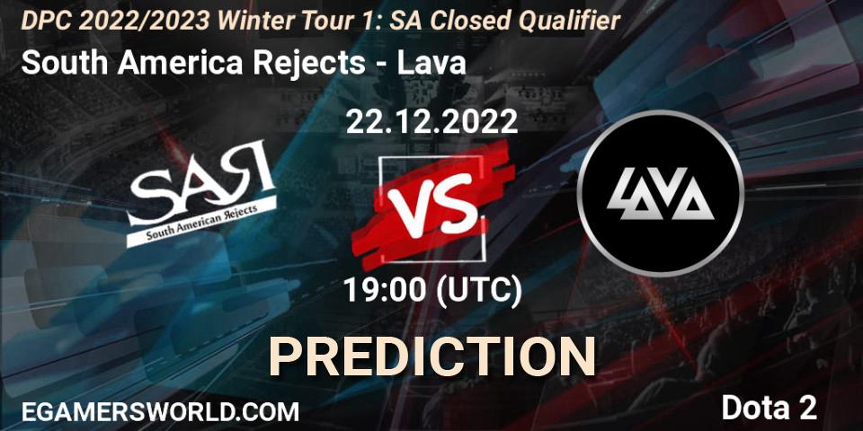 South America Rejects - Lava: ennuste. 22.12.2022 at 19:01, Dota 2, DPC 2022/2023 Winter Tour 1: SA Closed Qualifier