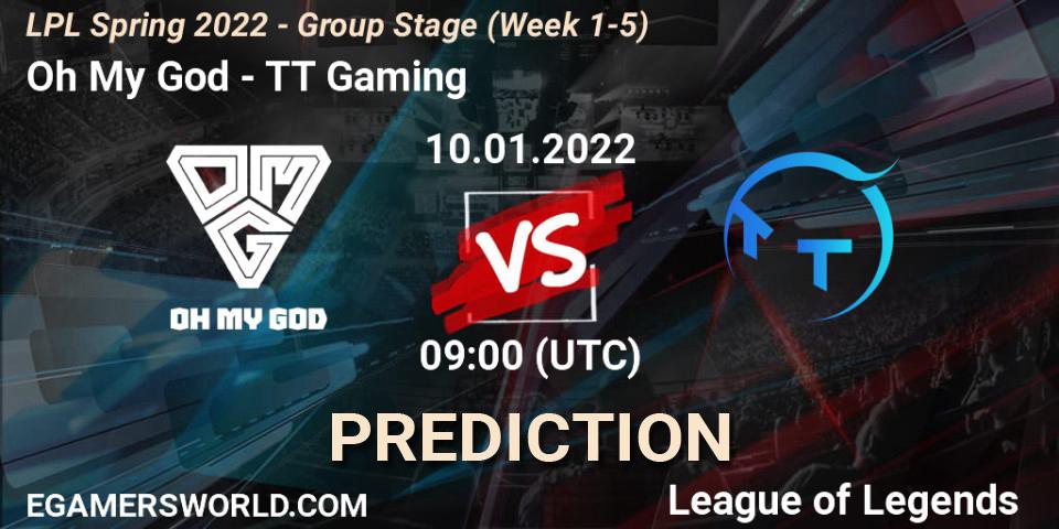 Oh My God - TT Gaming: ennuste. 10.01.2022 at 09:00, LoL, LPL Spring 2022 - Group Stage (Week 1-5)