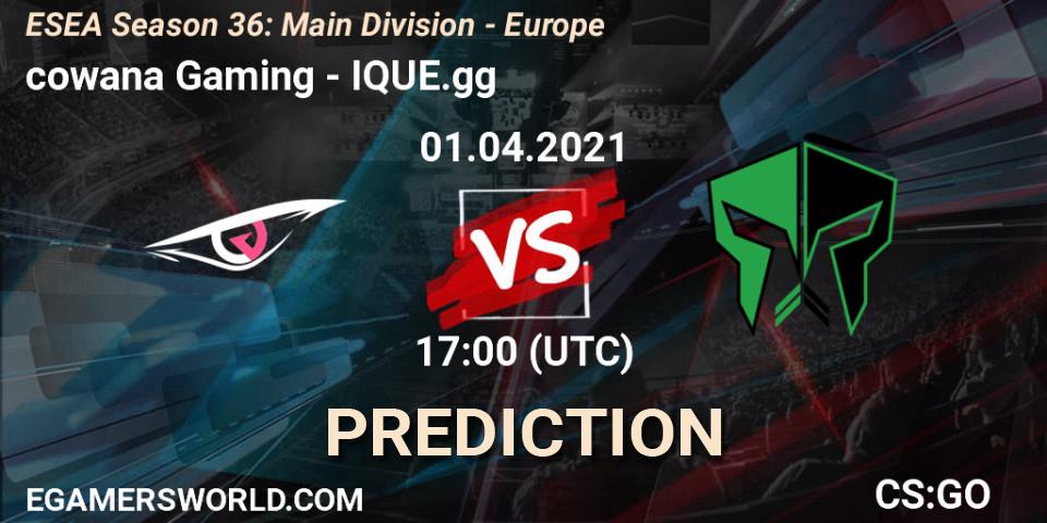cowana Gaming - IQUE.gg: ennuste. 01.04.2021 at 17:00, Counter-Strike (CS2), ESEA Season 36: Main Division - Europe