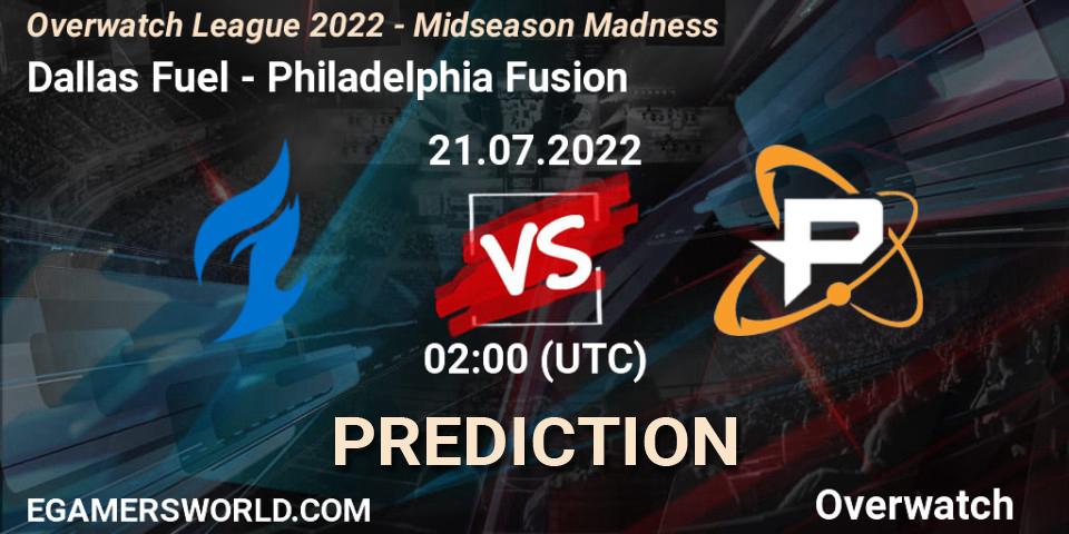Dallas Fuel - Philadelphia Fusion: ennuste. 21.07.2022 at 03:00, Overwatch, Overwatch League 2022 - Midseason Madness