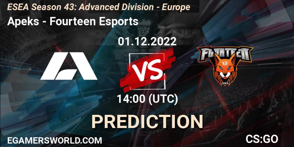 Apeks - Fourteen Esports: ennuste. 01.12.22, CS2 (CS:GO), ESEA Season 43: Advanced Division - Europe