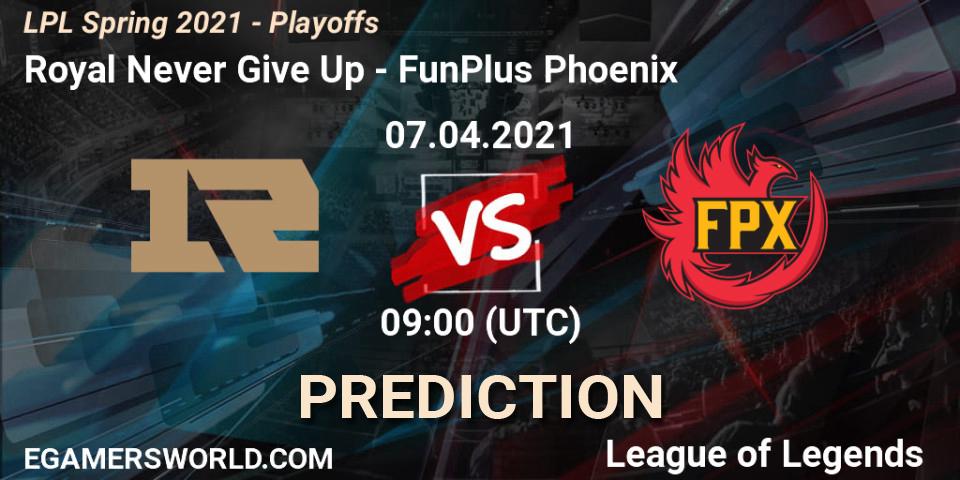 Royal Never Give Up - FunPlus Phoenix: ennuste. 07.04.2021 at 09:00, LoL, LPL Spring 2021 - Playoffs