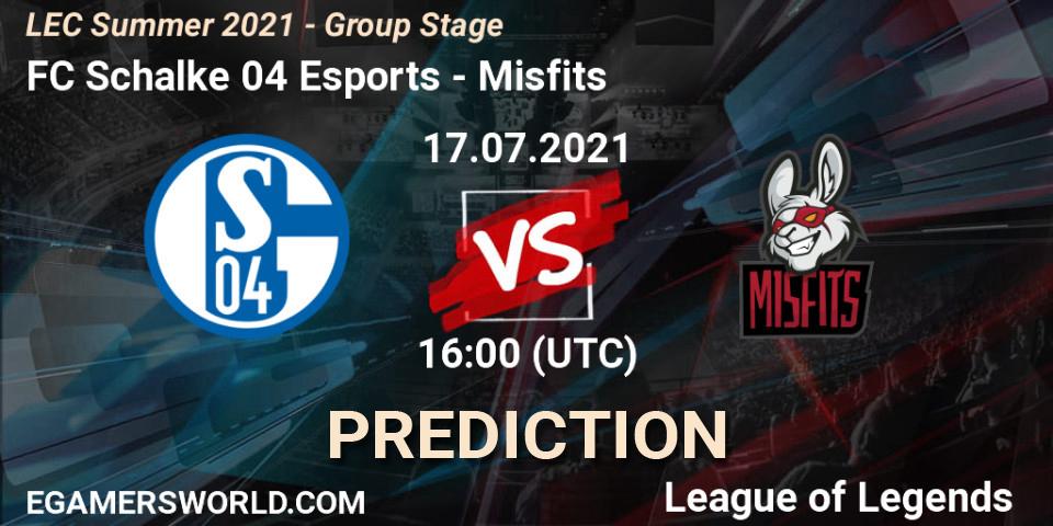 FC Schalke 04 Esports - Misfits: ennuste. 17.07.2021 at 16:00, LoL, LEC Summer 2021 - Group Stage