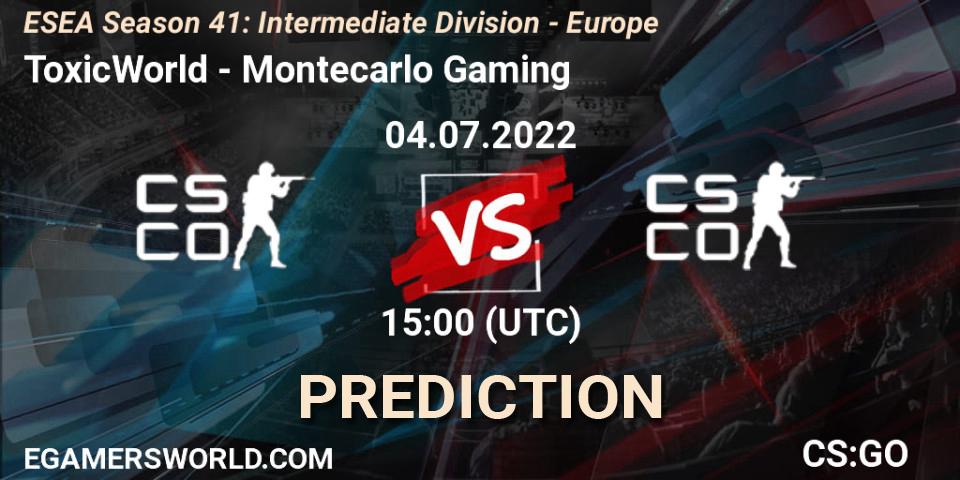 ToxicWorld - Montecarlo Gaming: ennuste. 04.07.2022 at 15:00, Counter-Strike (CS2), ESEA Season 41: Intermediate Division - Europe