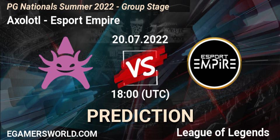 Axolotl - Esport Empire: ennuste. 20.07.2022 at 18:00, LoL, PG Nationals Summer 2022 - Group Stage