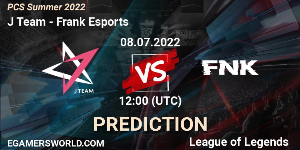 J Team - Frank Esports: ennuste. 08.07.2022 at 12:00, LoL, PCS Summer 2022